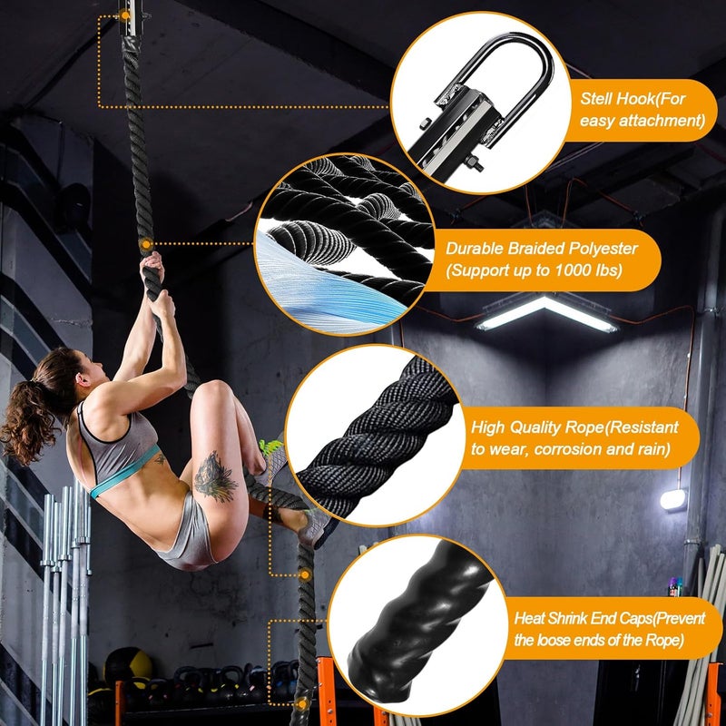 DAJOUJS Climbing Rope 1.5 Inch Diameter 10/15 / 20/30 Feet Length Gym Climbing Rope for Workout Fitness & Strength Training, Gym Rope, Exercise Climbing Rope in Black for Adults Outdoor & Indoor - Image 2